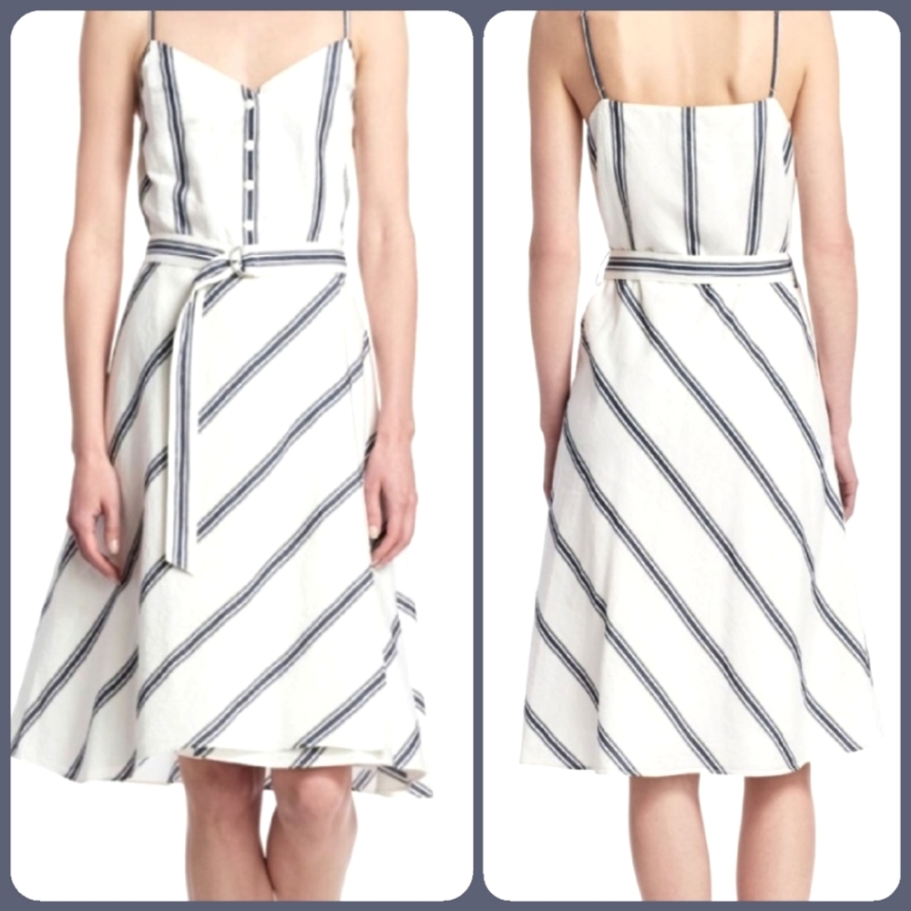 *HP* Rag+Bone White/Navy Striped A-Line Dress